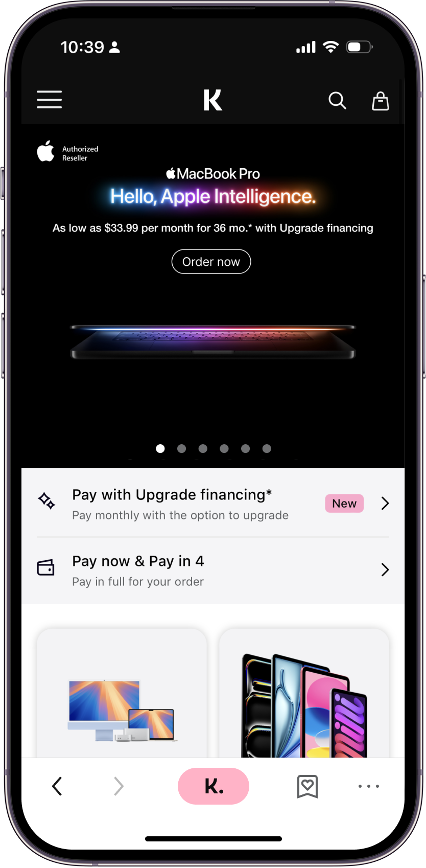 Apple From Klarna home page